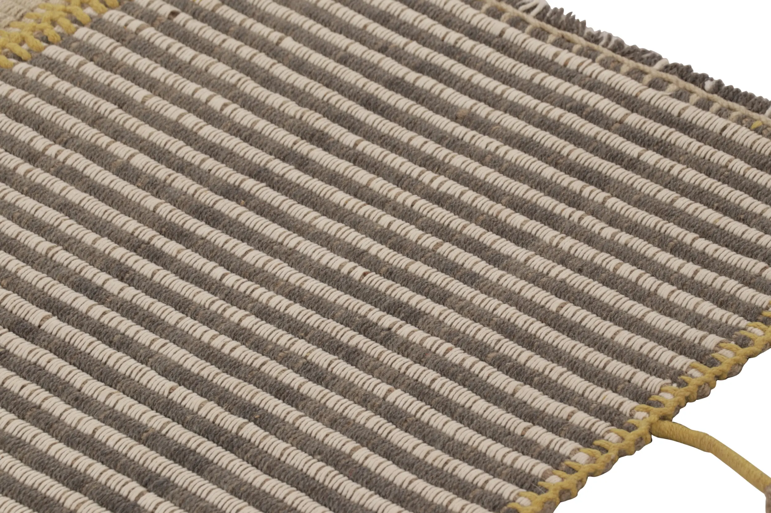 Rug & Kilim's Accent Kilim, Beige-Gray Textural Stripes with Yellow accents