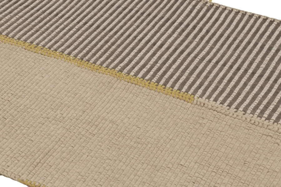 Rug & Kilim's Accent Kilim, Beige-Gray Textural Stripes with Yellow accents