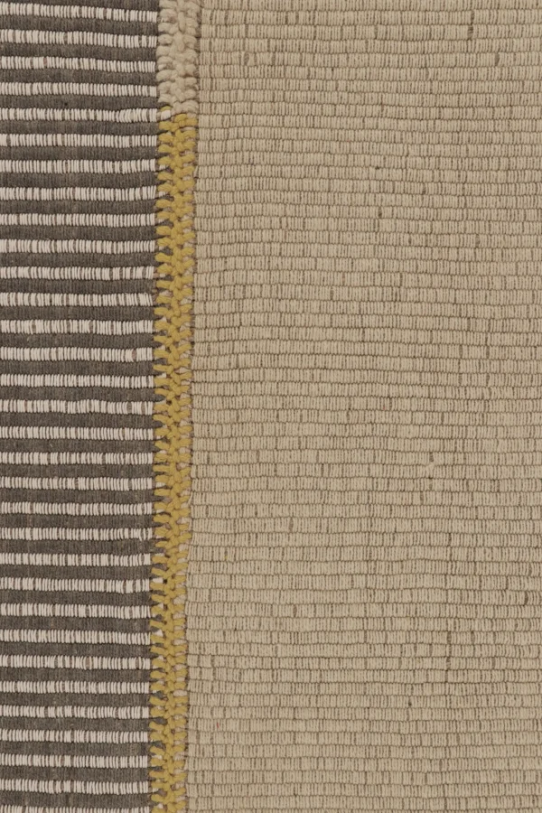 Rug & Kilim's Accent Kilim, Beige-Gray Textural Stripes with Yellow accents