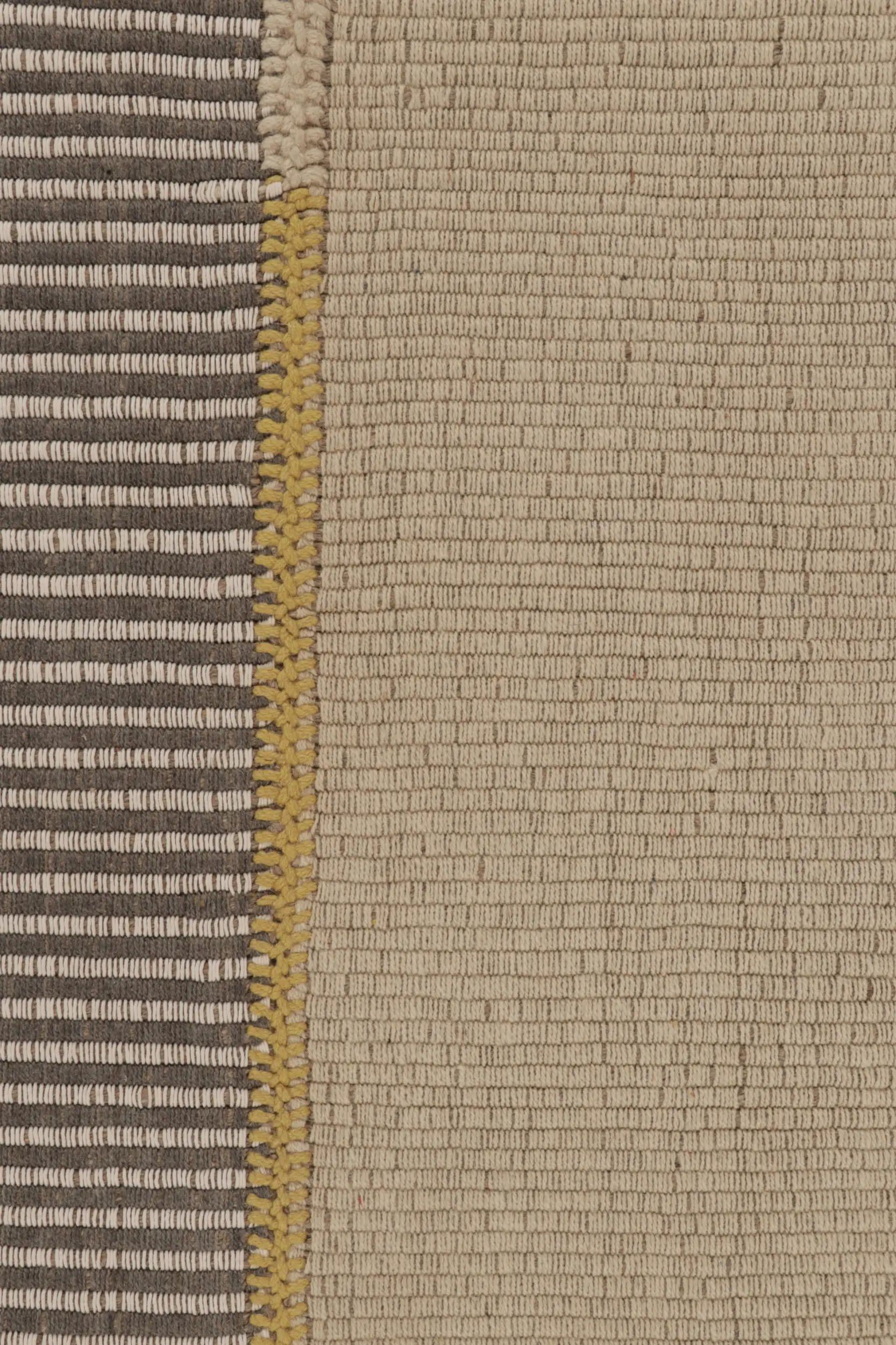 Rug & Kilim's Accent Kilim, Beige-Gray Textural Stripes with Yellow accents