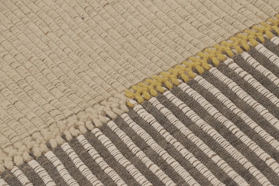 Rug & Kilim's Accent Kilim, Beige-Gray Textural Stripes with Yellow accents