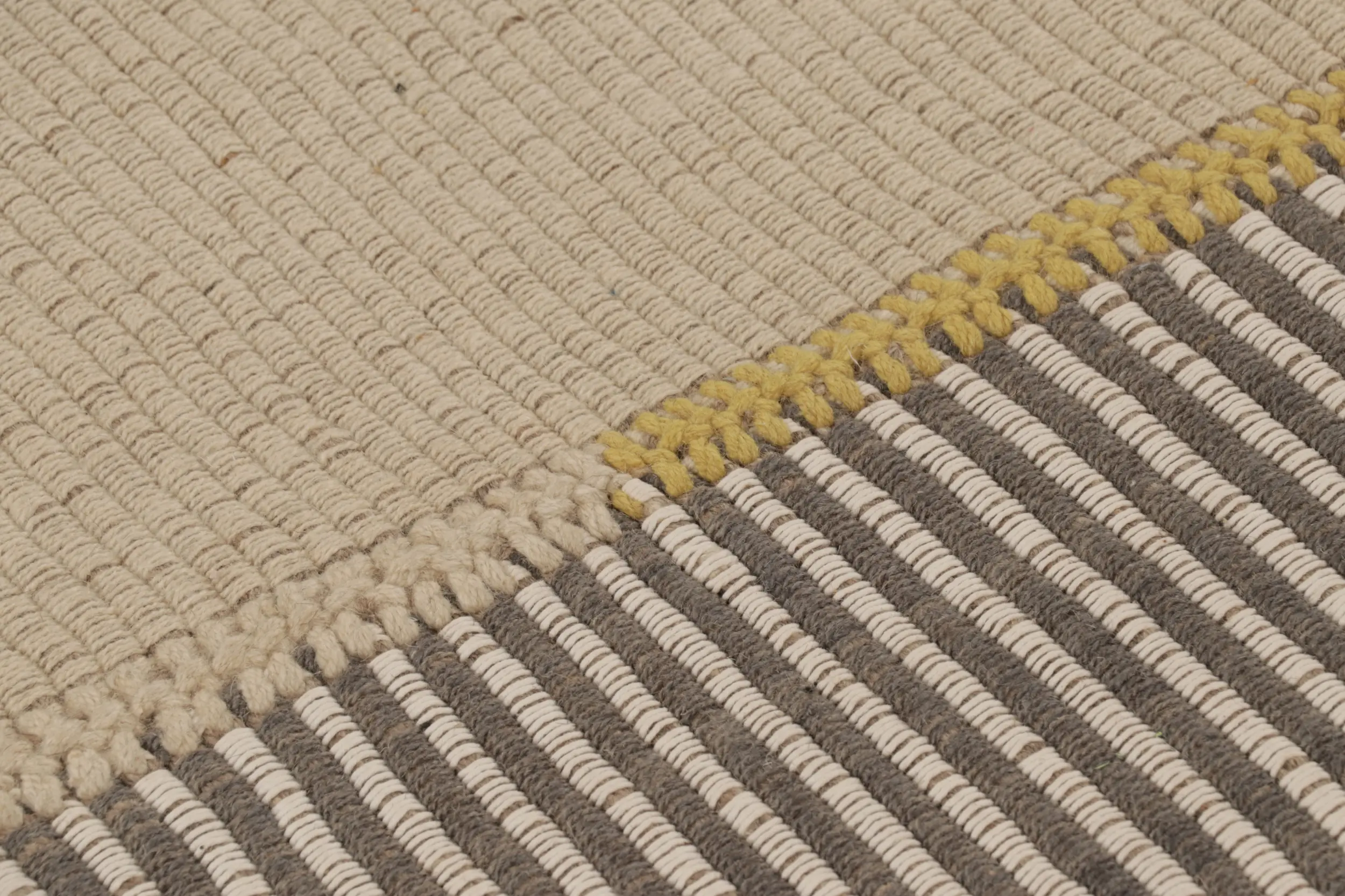 Rug & Kilim's Accent Kilim, Beige-Gray Textural Stripes with Yellow accents