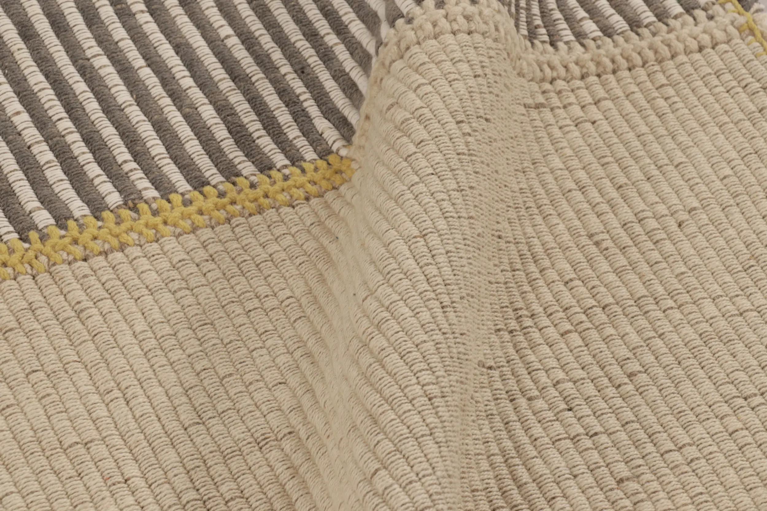 Rug & Kilim's Accent Kilim, Beige-Gray Textural Stripes with Yellow accents