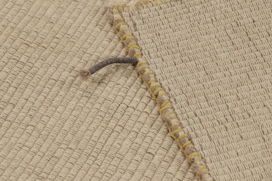 Rug & Kilim's Accent Kilim, Beige-Gray Textural Stripes with Yellow accents