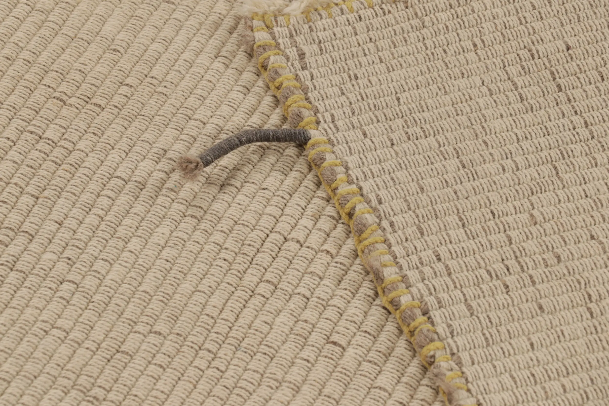 Rug & Kilim's Accent Kilim, Beige-Gray Textural Stripes with Yellow accents