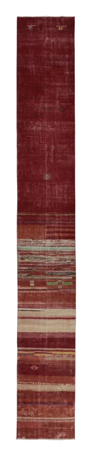 Vintage Zeki Müren Extra-Long Runner in Red with Colorful Stripes - Rug & Kilim