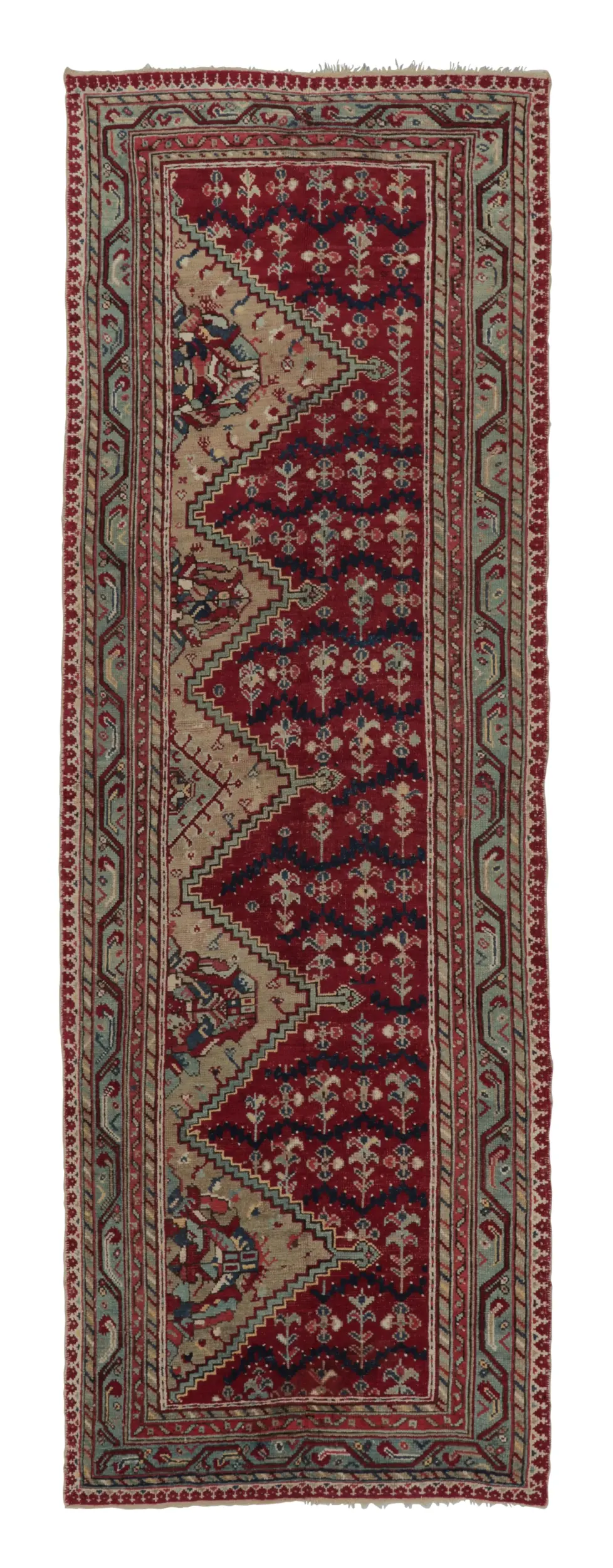 Antique Ghiordes Floral Runner Rug
