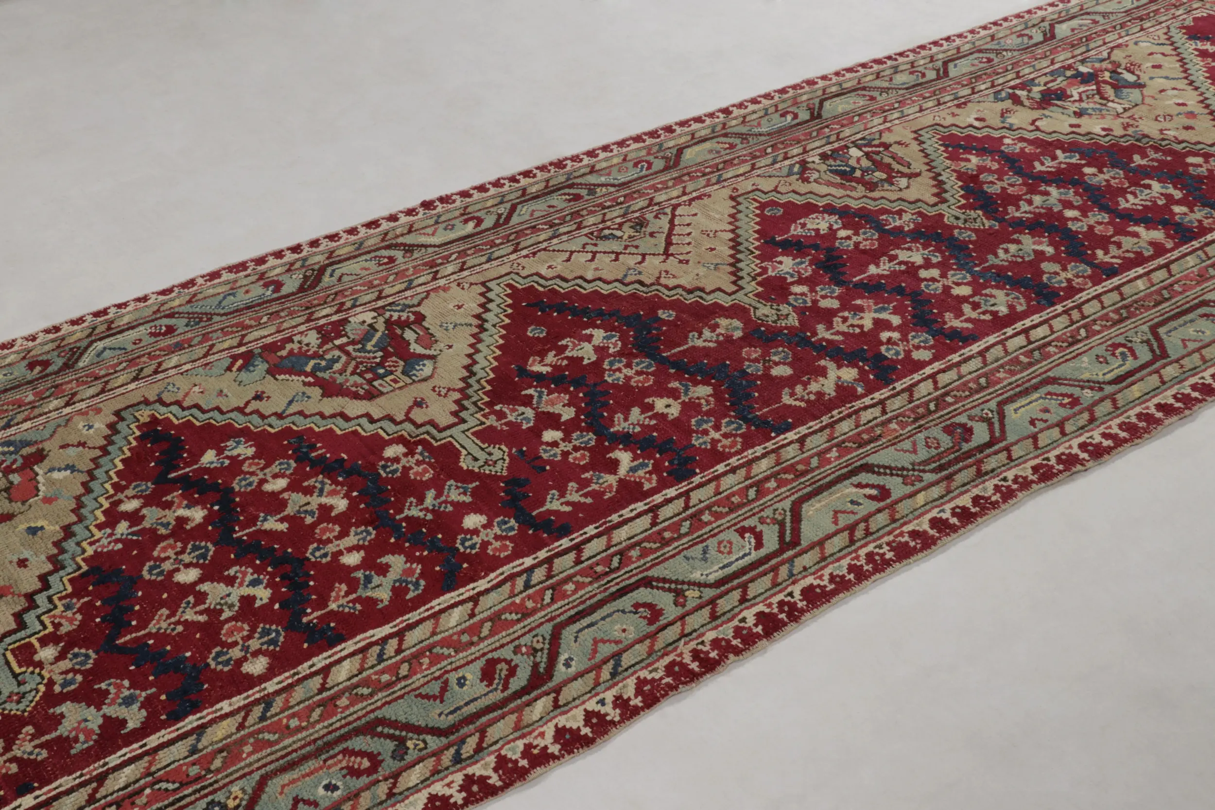 Antique Ghiordes Floral Runner Rug