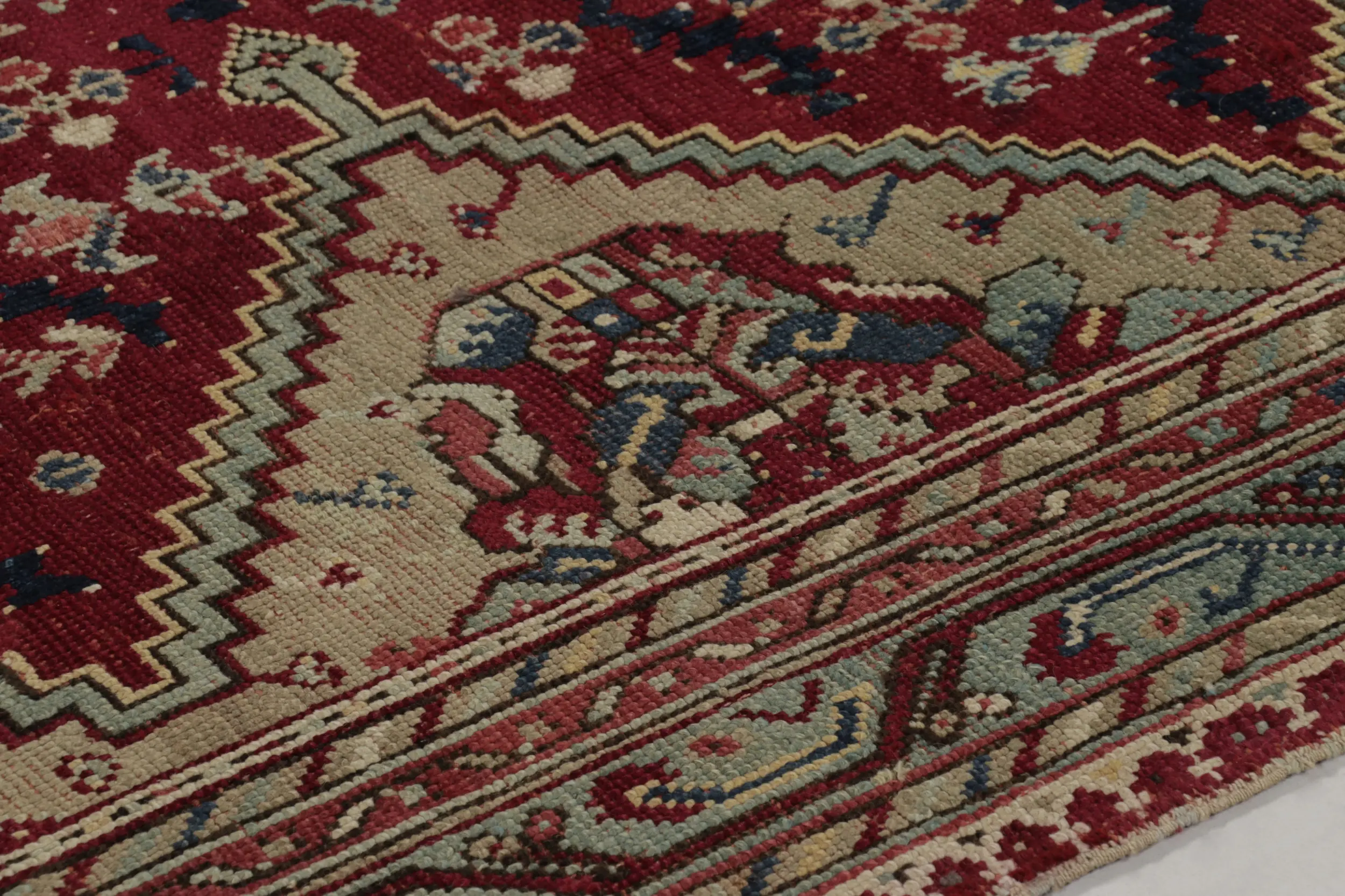 Antique Ghiordes Floral Runner Rug