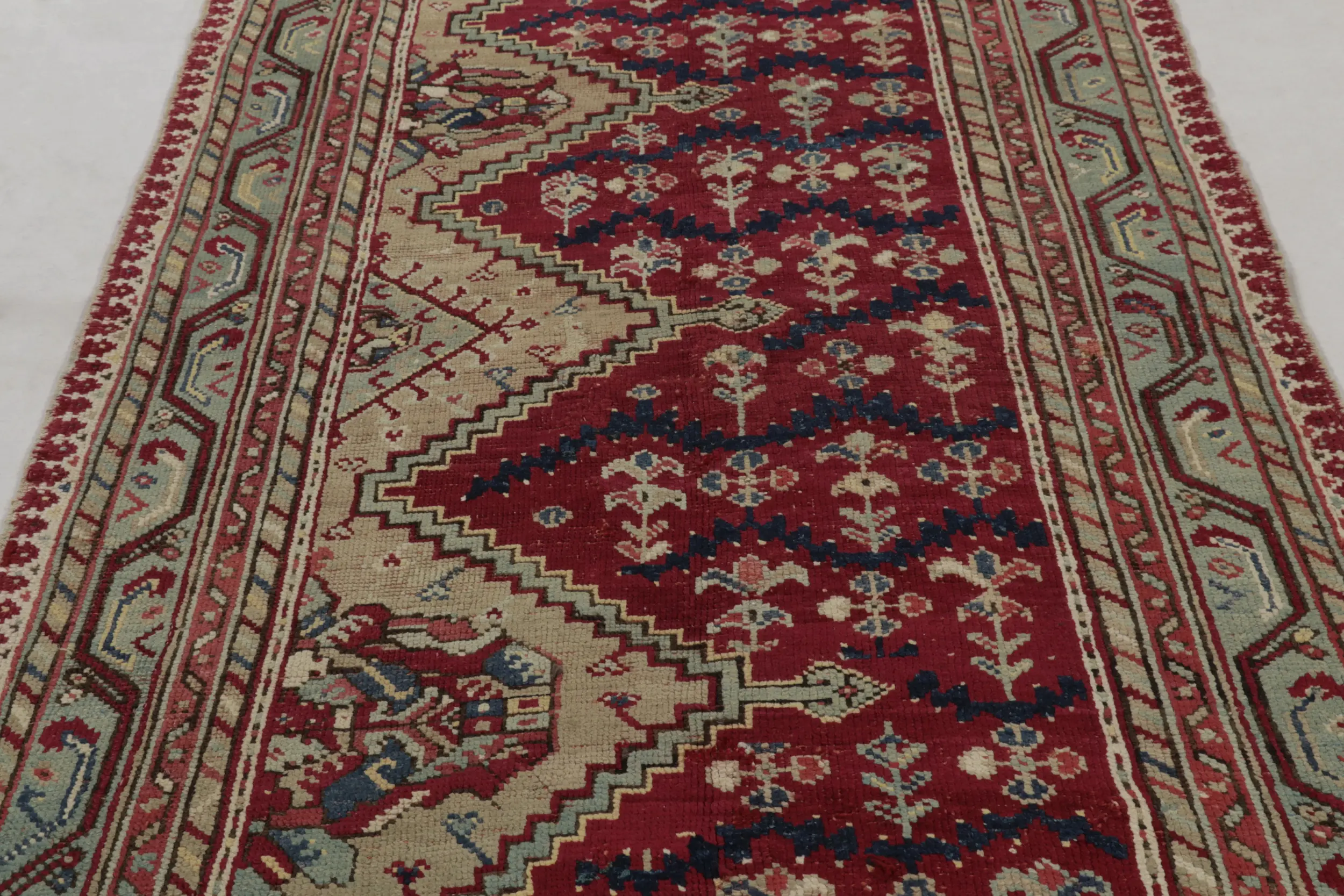 Antique Ghiordes Floral Runner Rug