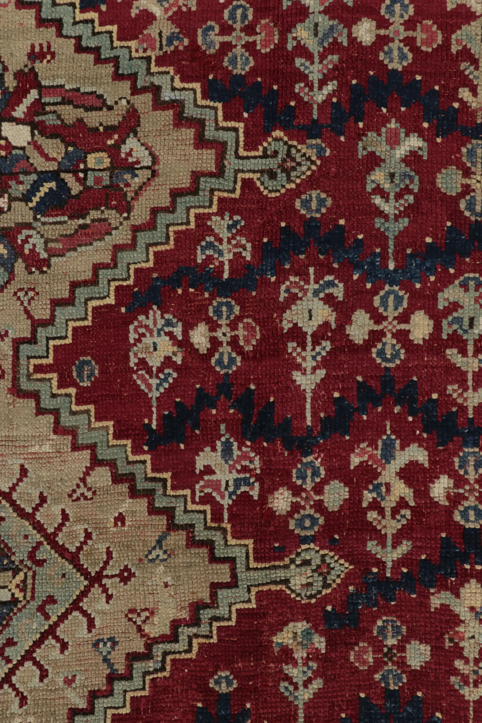Antique Ghiordes Floral Runner Rug