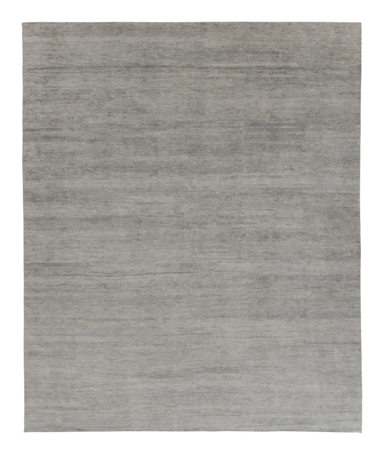 Rug & Kilim’s Solid Textural Rug, Monochromatic Silver and Pale Gray Striae