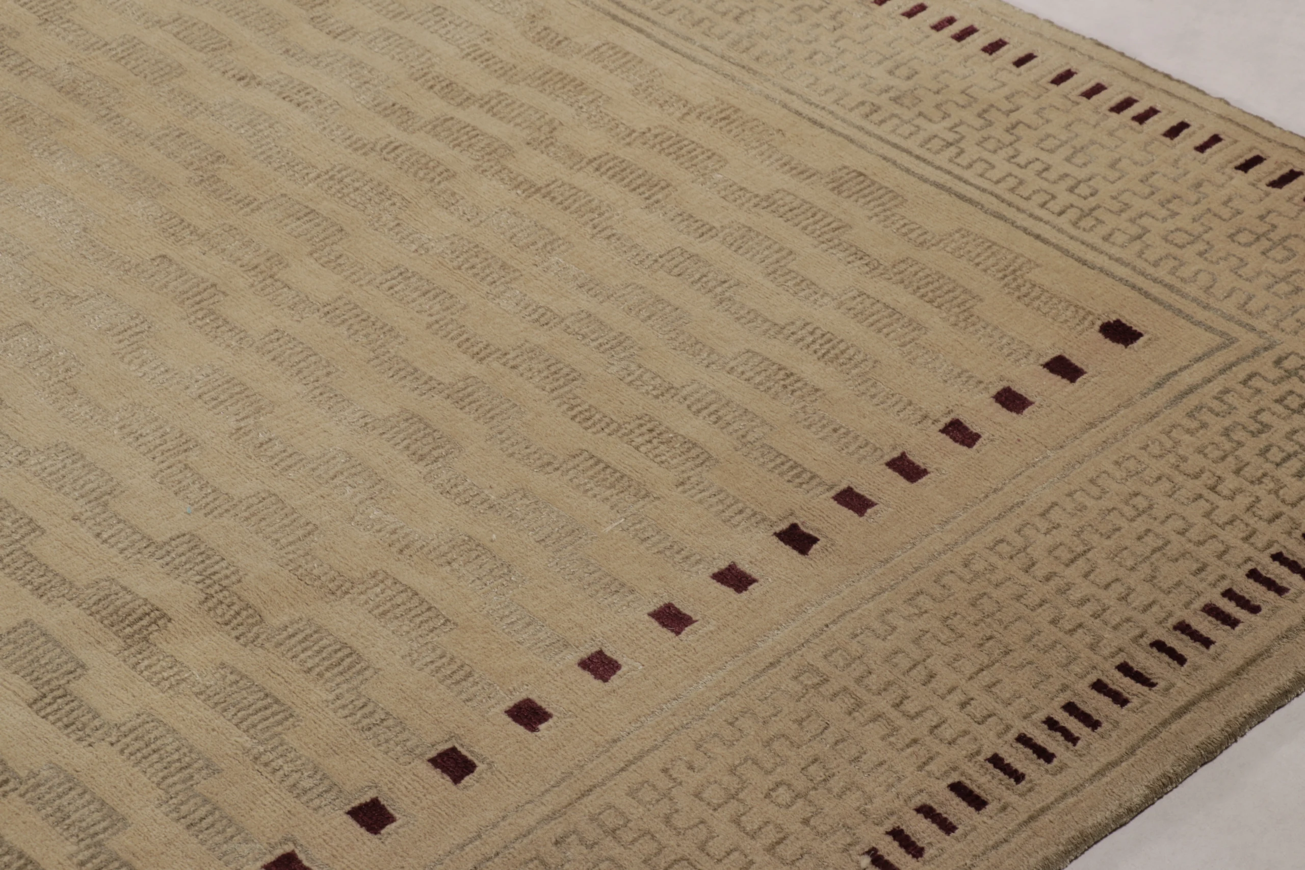 Art Deco Rug, Beige with Minimalist Geometric Patterns