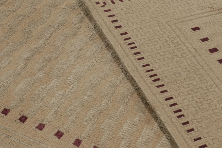 Art Deco Rug, Beige with Minimalist Geometric Patterns