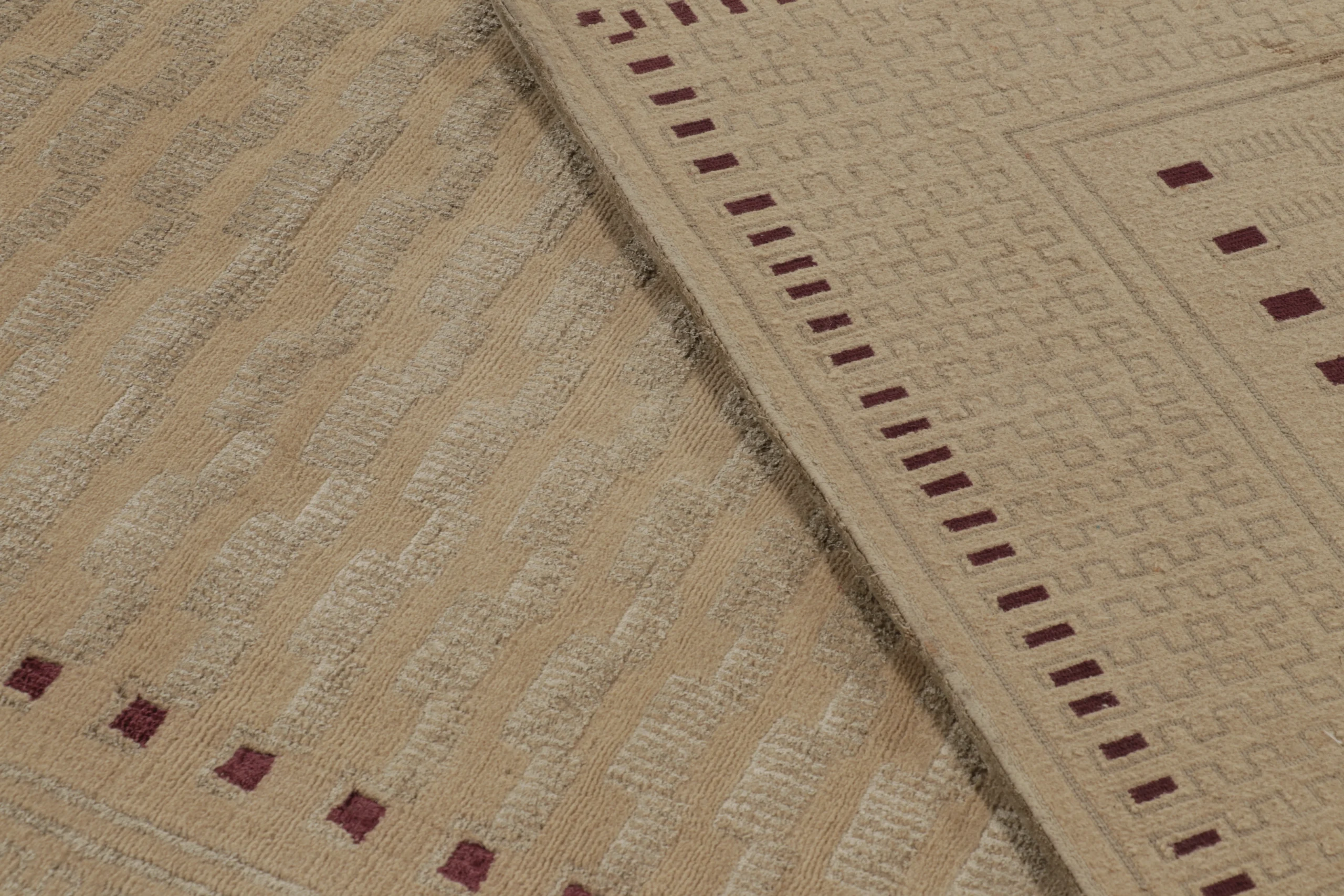 Art Deco Rug, Beige with Minimalist Geometric Patterns