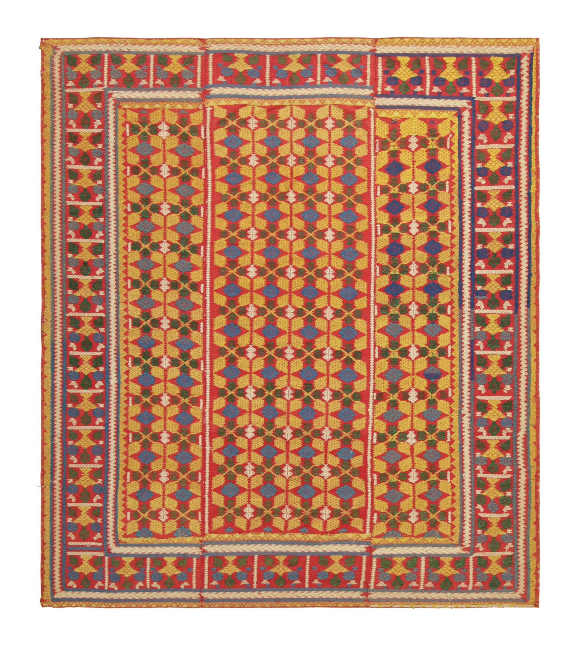 Vintage Chinese Textile Flatweave, Square Rug