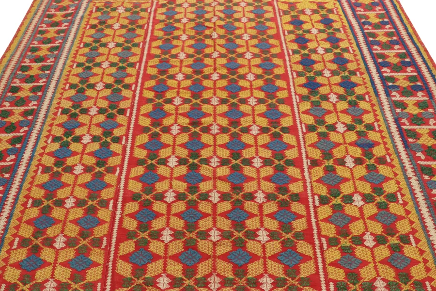 Vintage Chinese Textile Flatweave, Square Rug