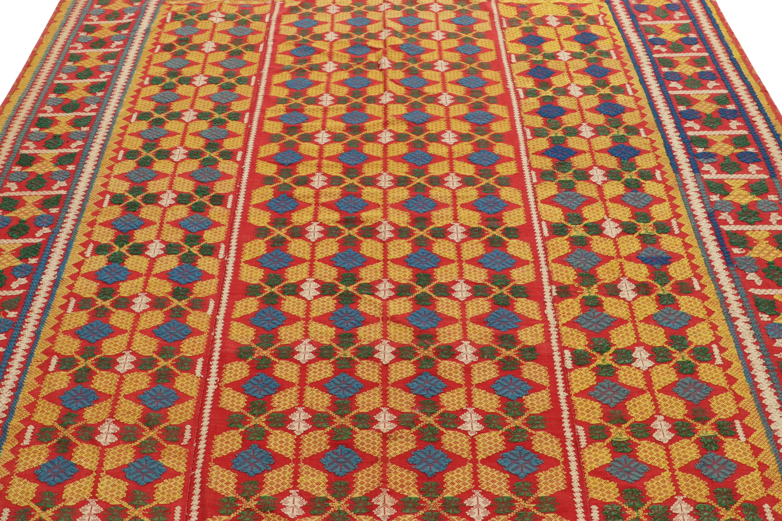 Vintage Chinese Textile Flatweave, Square Rug