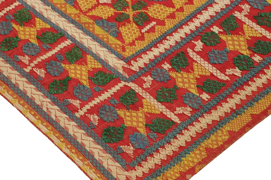 Vintage Chinese Textile Flatweave, Square Rug