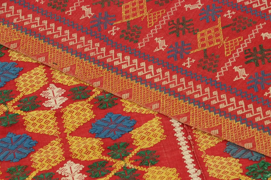 Vintage Chinese Textile Flatweave, Square Rug