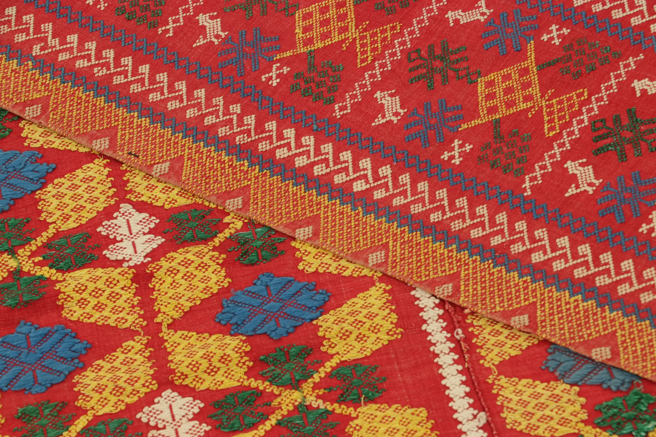 Vintage Chinese Textile Flatweave, Square Rug