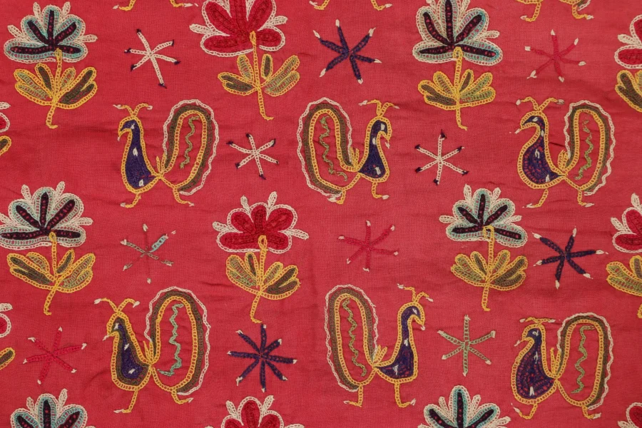 Vintage Indian Textile, Red Pictorial