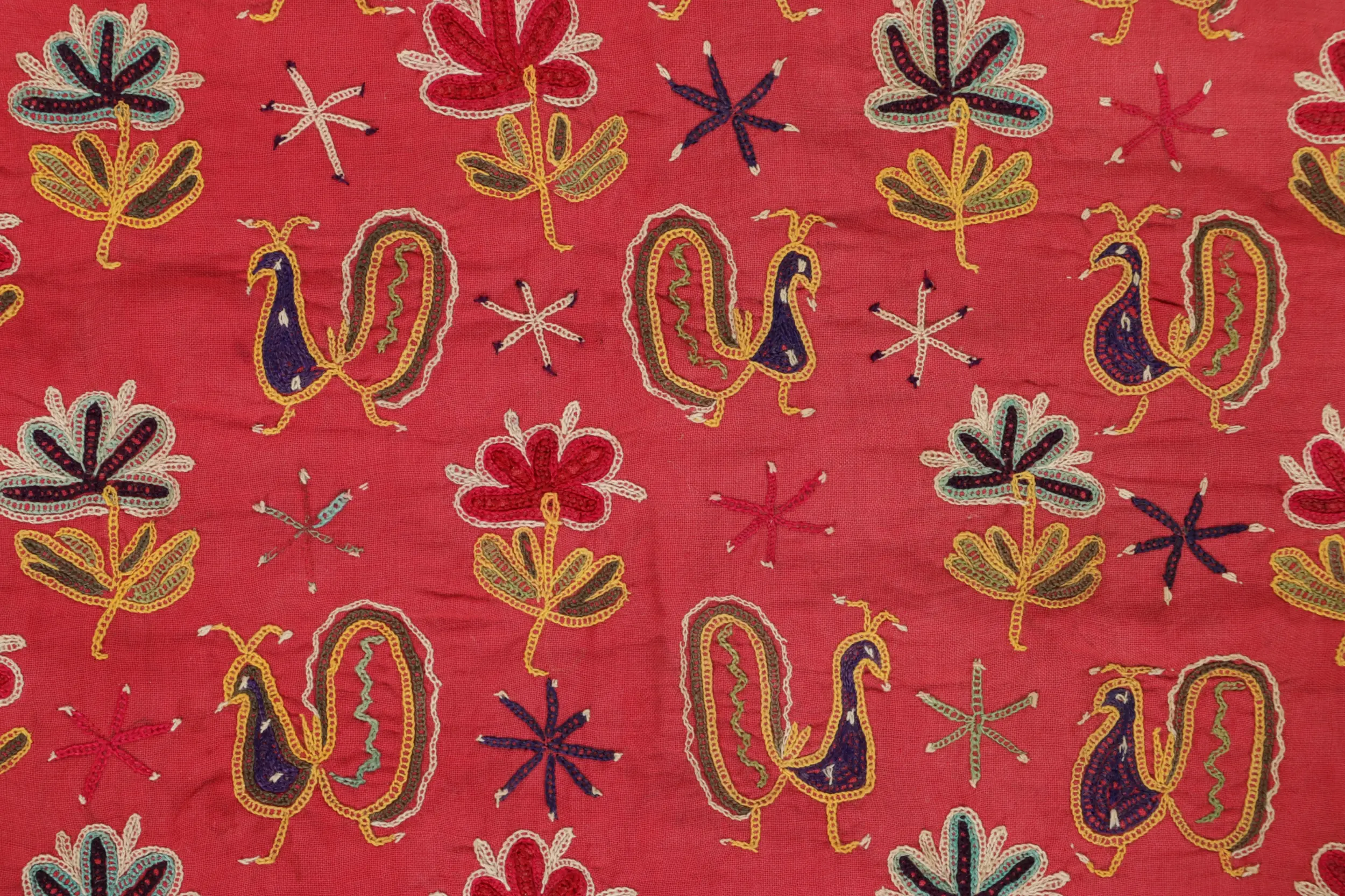 Vintage Indian Textile, Red Pictorial
