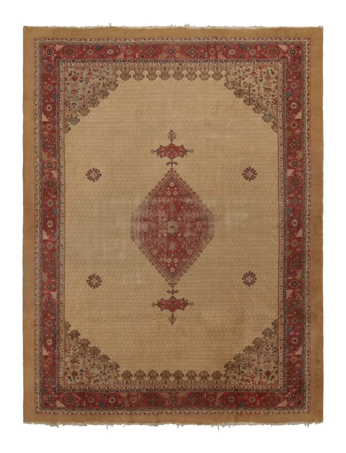 Antique Persian Serapi Rug in Brown with Red Geometric Medallion - Rug & Kilim