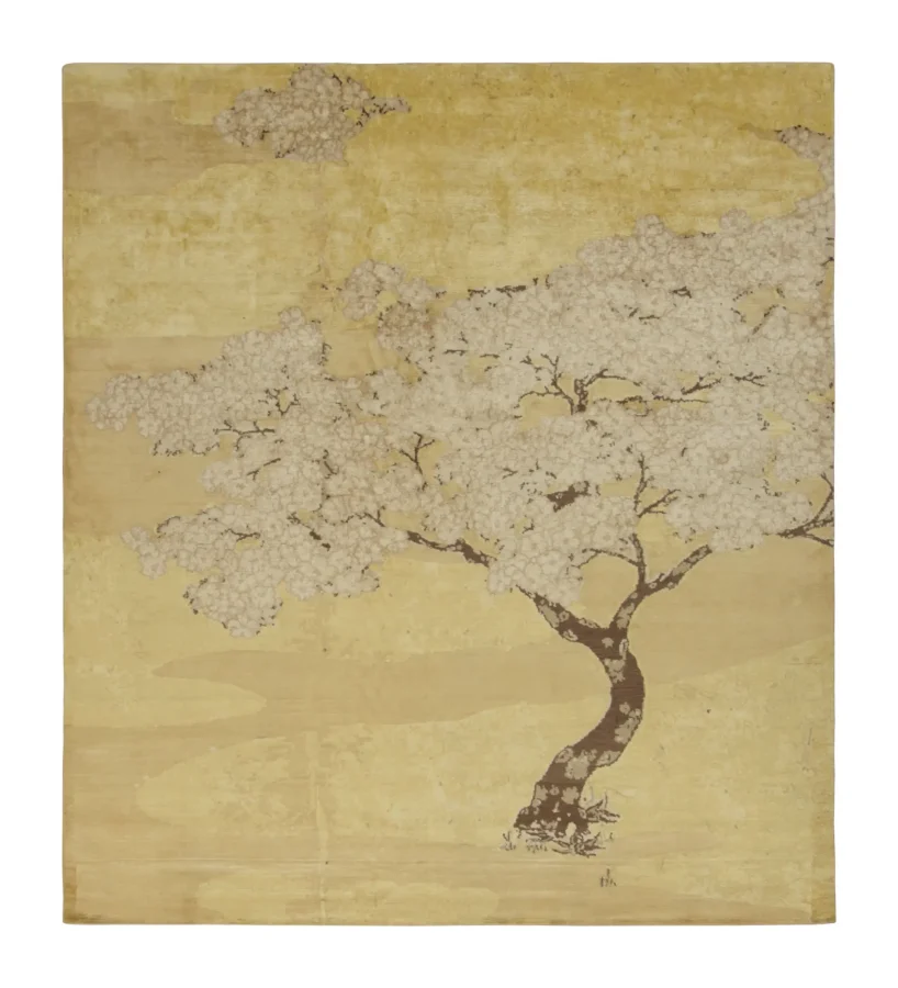 Rug & Kilim’s Chinese Art Deco-Inspired Rug, Gold with Serene Pictorial “Breeze
