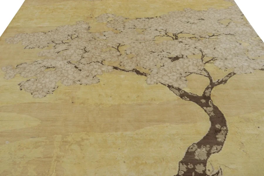 Hover image of Rug & Kilim’s Chinese Art Deco-Inspired Rug, Gold with Serene Pictorial “Breeze