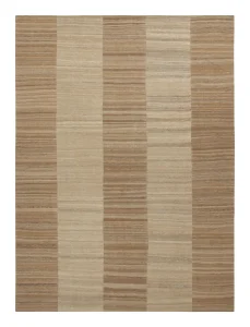 Vintage Persian Mazandaran Kilim in Beige-Brown Striped Pattern - Rug & Kilim