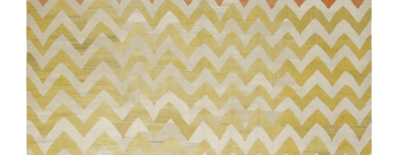 Vintage Egyptian Kilim Rug, Gold Chevrons