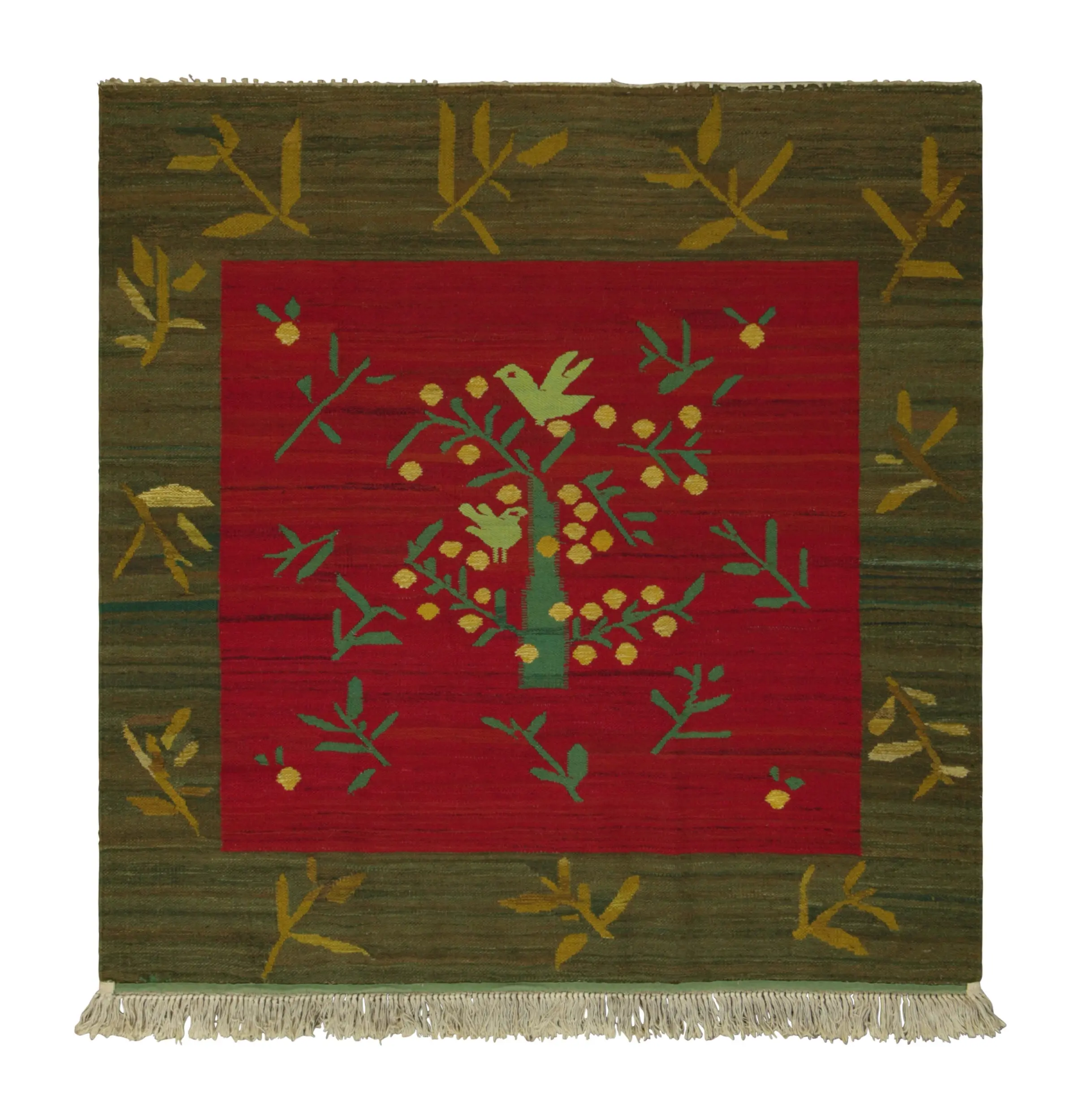 Vintage Swedish Geometric Square Rug