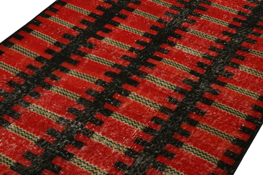 Hover image of Vintage Zeki Müren Rug in Red and Black Geometric Pattern, by Rug & Kilim