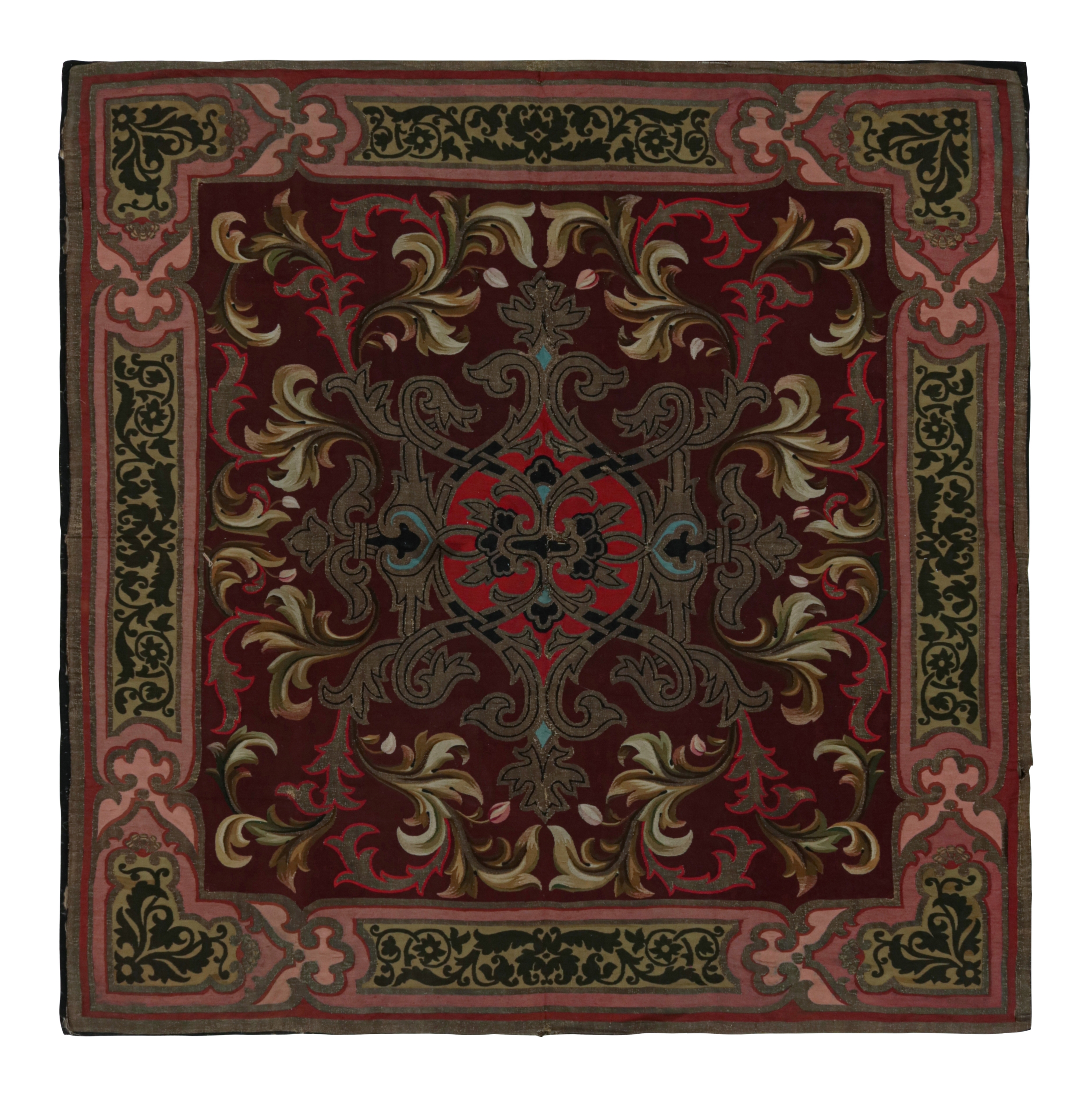 Antique Aubusson Flatweave Square Rug