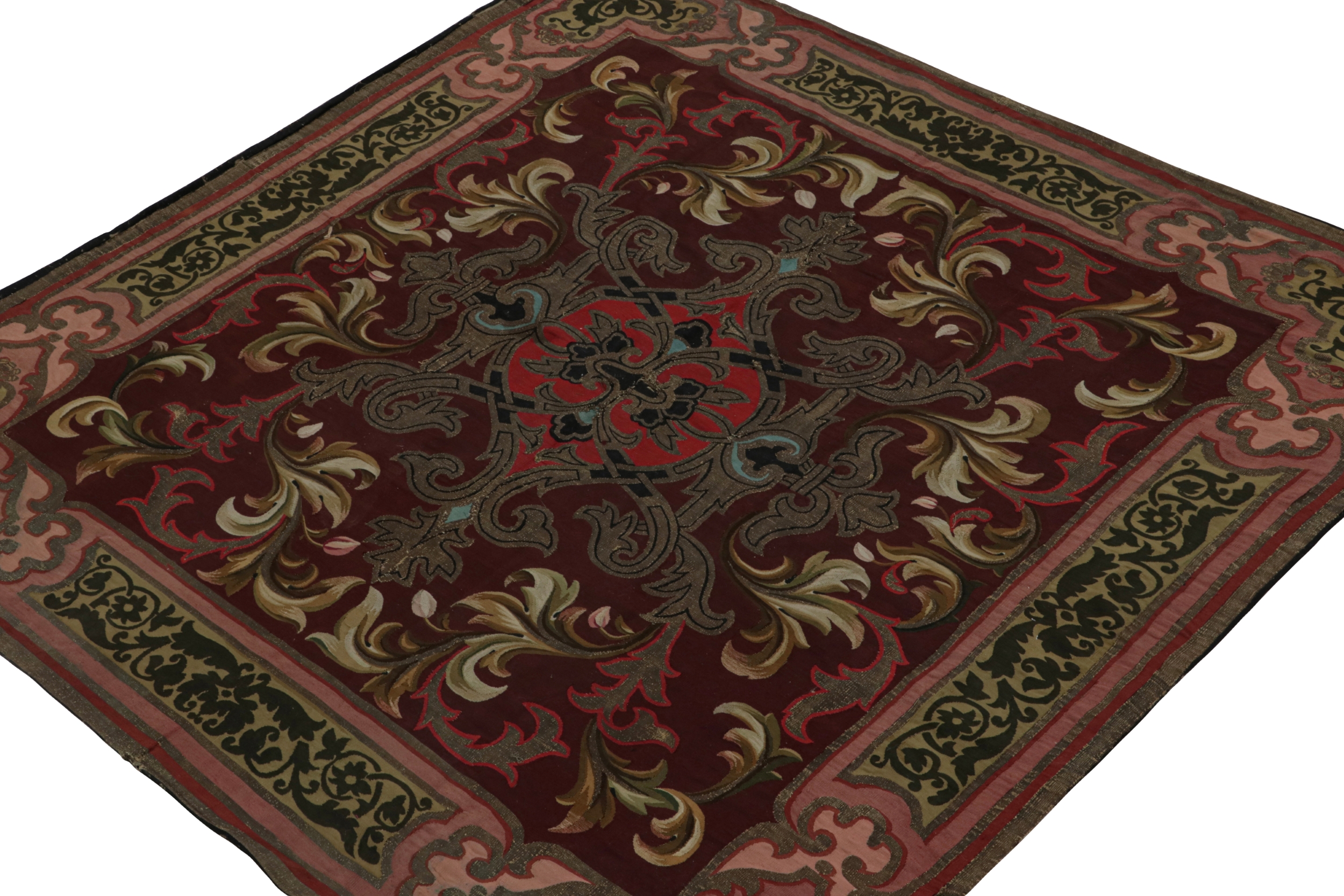 Antique Aubusson Flatweave Square Rug