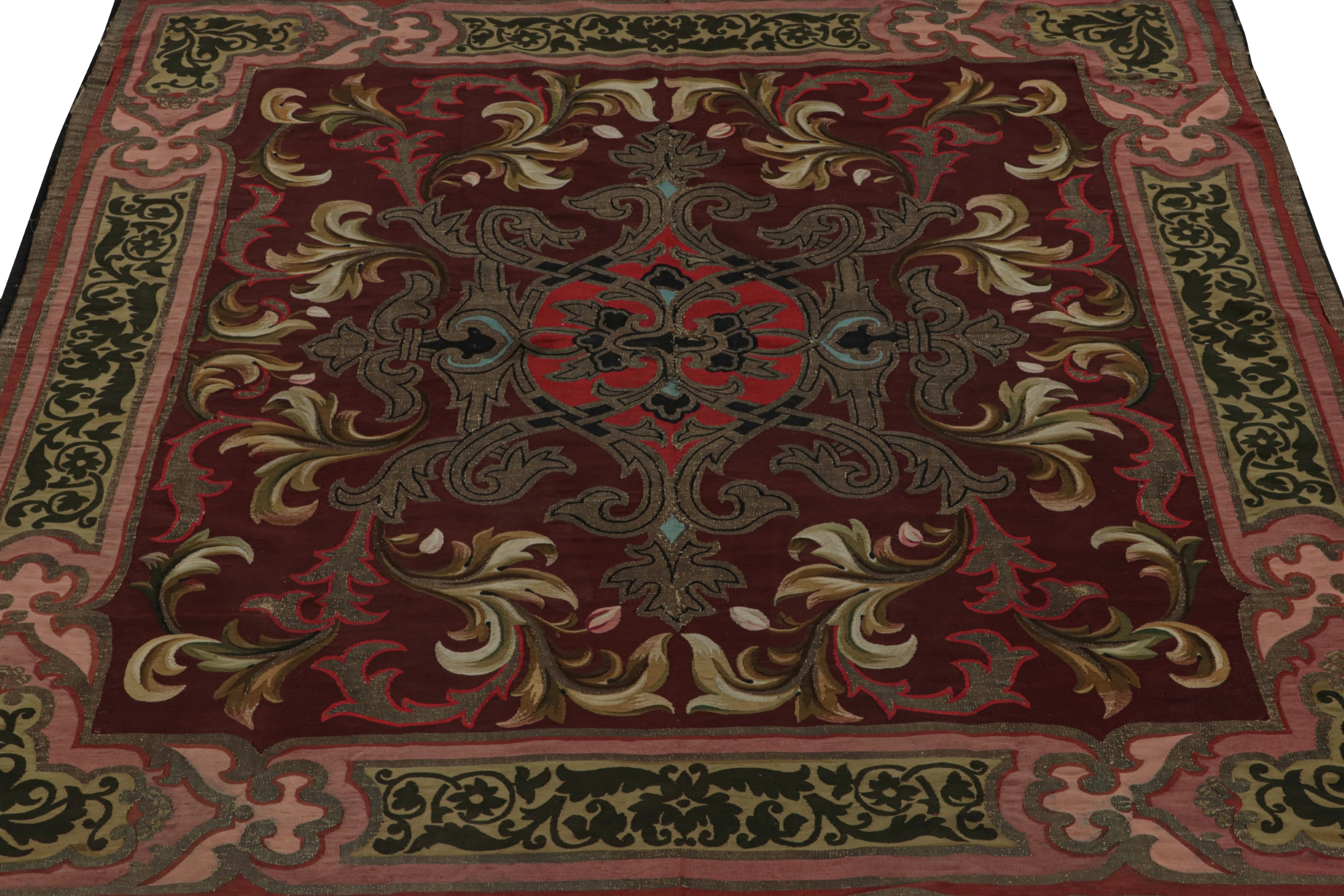 Antique Aubusson Flatweave Square Rug
