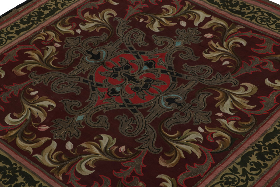 Antique Aubusson Flatweave Square Rug