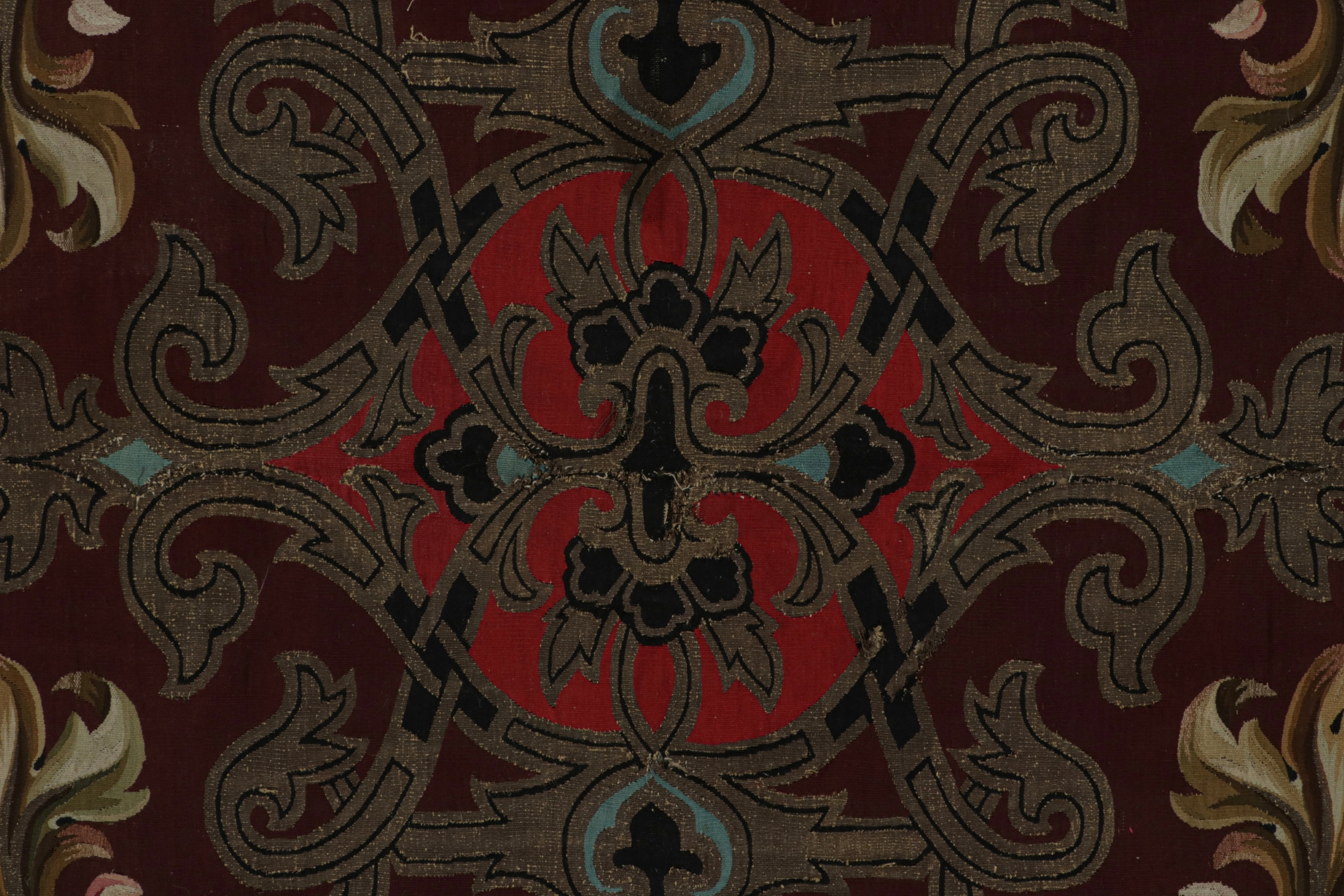 Antique Aubusson Flatweave Square Rug