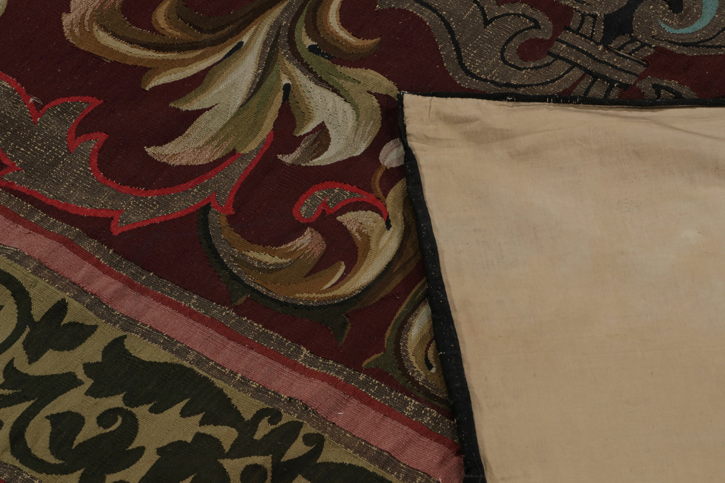 Antique Aubusson Flatweave Square Rug
