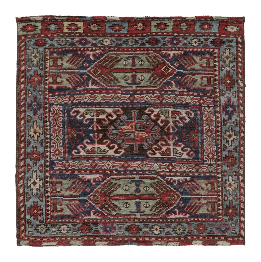 Rug & Kilim’s Kazak Rug in Red and Blue Tribal Pattern