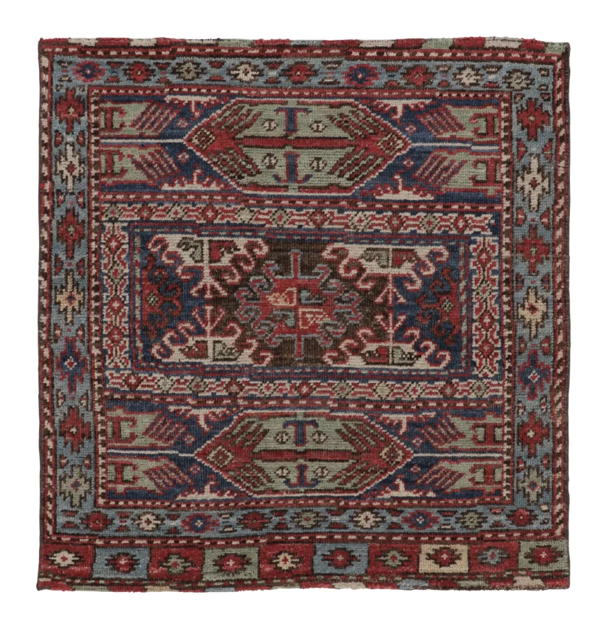 Rug & Kilim’s Kazak Rug in Red and Blue Tribal Pattern