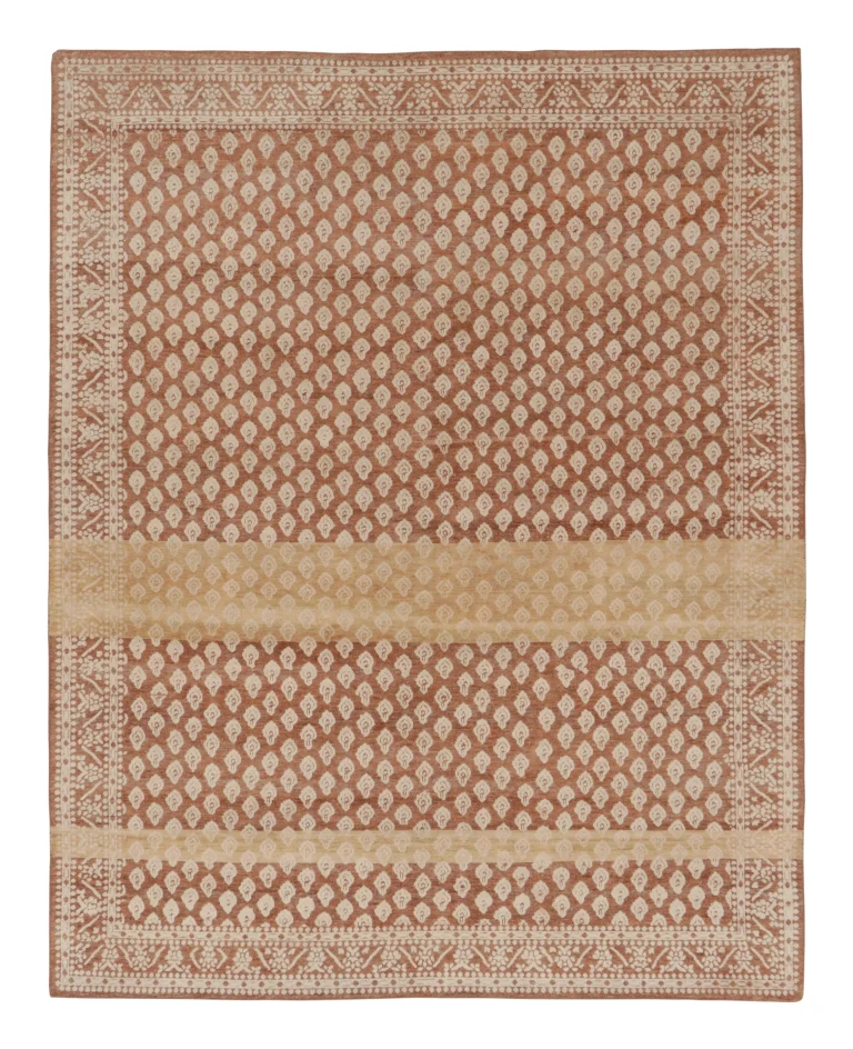 Rug & Kilim’s Contemporary Block Print Rug Design in Brown with Beige-Cream Motifs