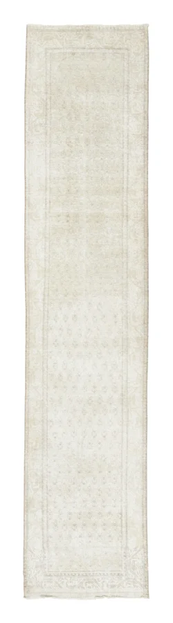 Vintage Persian Tabriz Distressed Runner in Ivory & Beige - Rug & Kilim