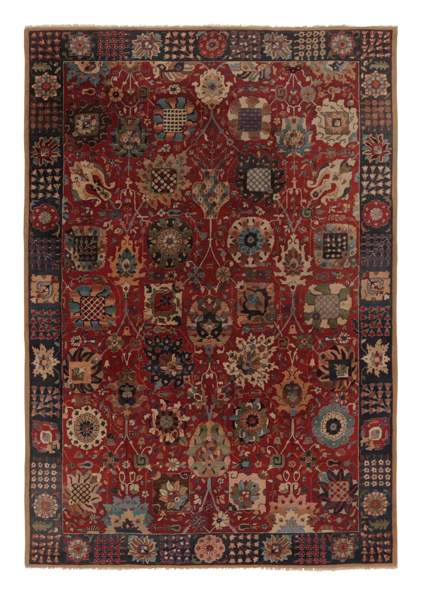 Antique Tetex Hooked Rug, Red Geometric