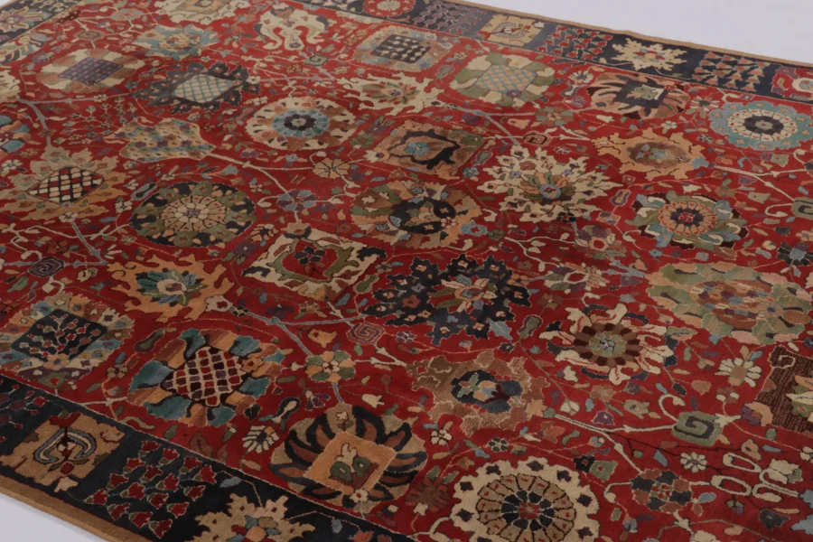 Antique Tetex Hooked Rug, Red Geometric