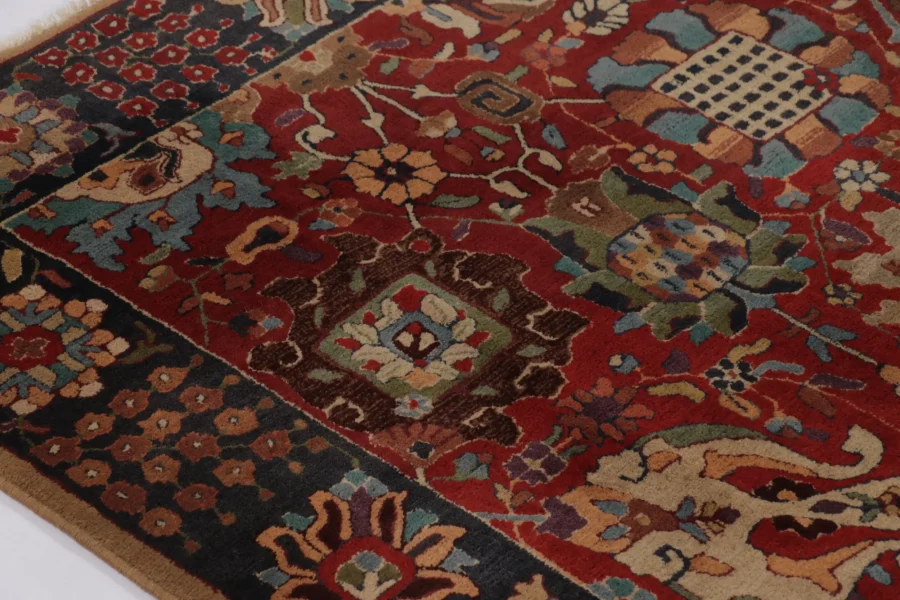 Antique Tetex Hooked Rug, Red Geometric