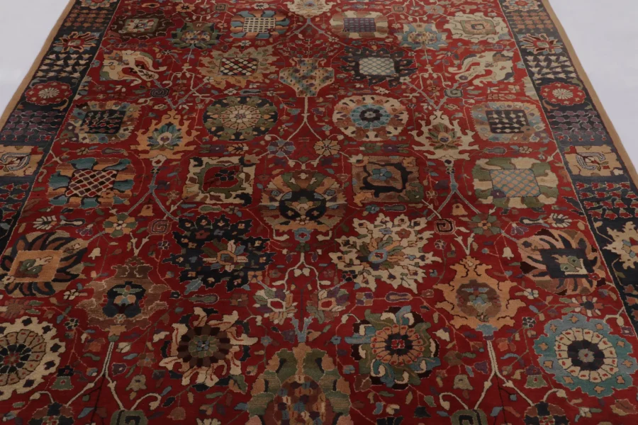 Antique Tetex Hooked Rug, Red Geometric