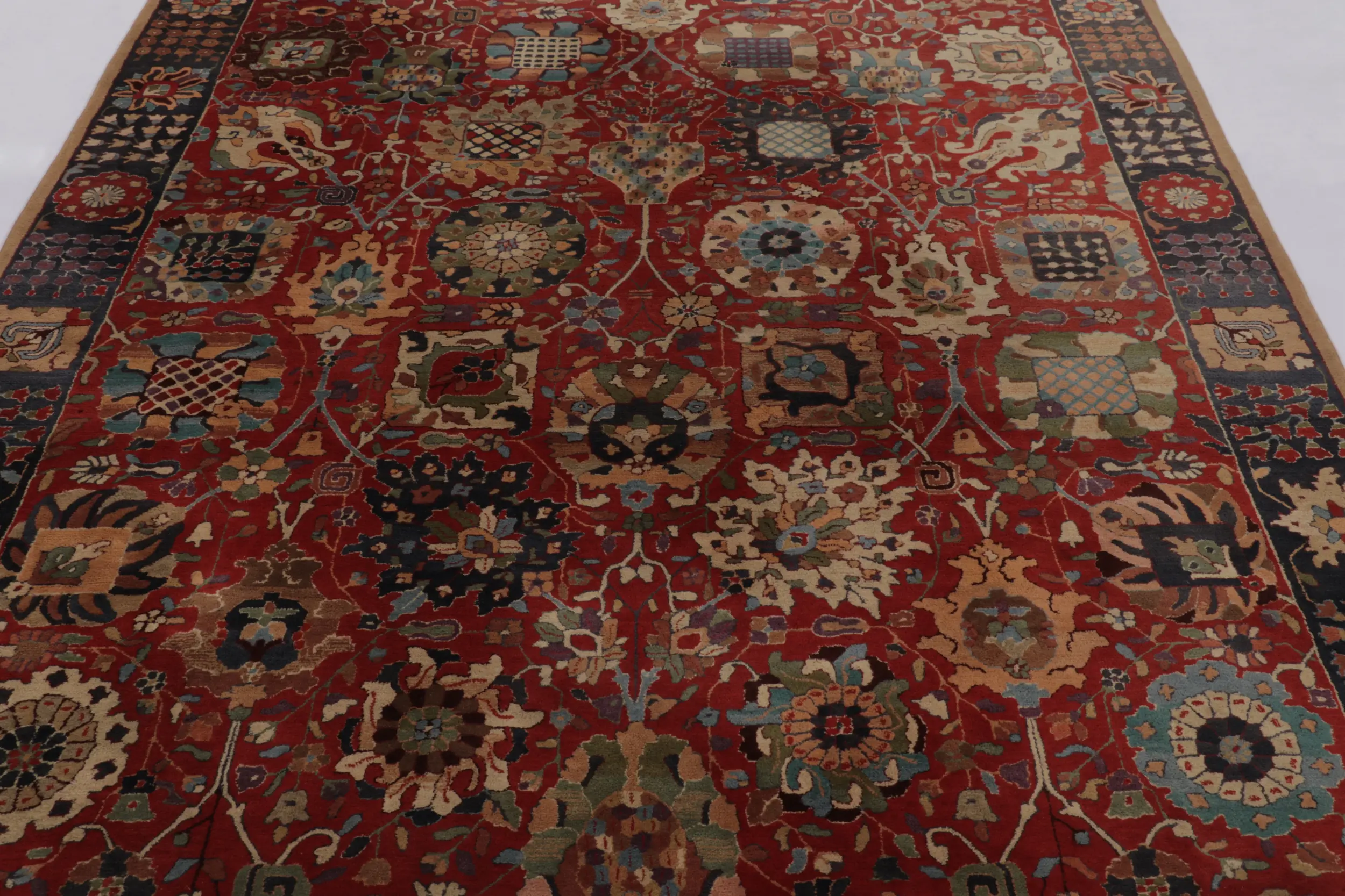 Antique Tetex Hooked Rug, Red Geometric