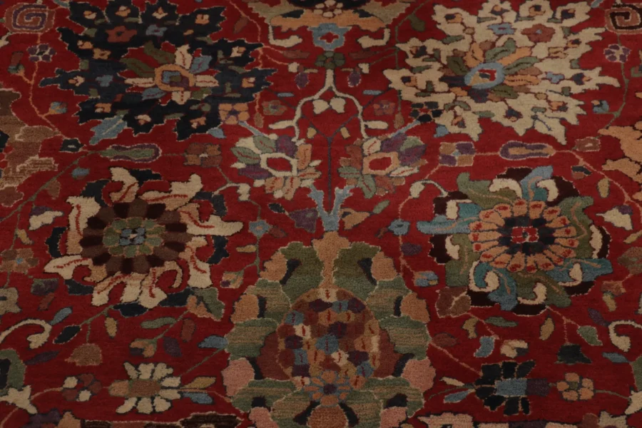 Antique Tetex Hooked Rug, Red Geometric